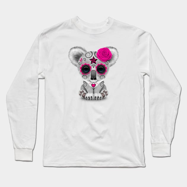 Pink Day of the Dead Sugar Skull Baby Koala Long Sleeve T-Shirt by jeffbartels